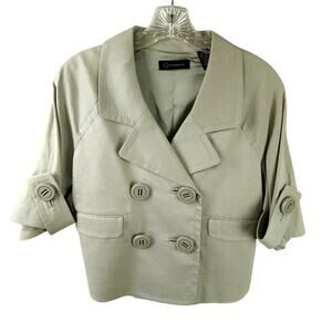 Context Women's Double-Breasted Cropped Blazer – Ivory Satin Finish - Size 6